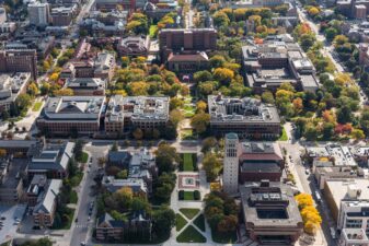 Aerial view of central campus, University of Michigan